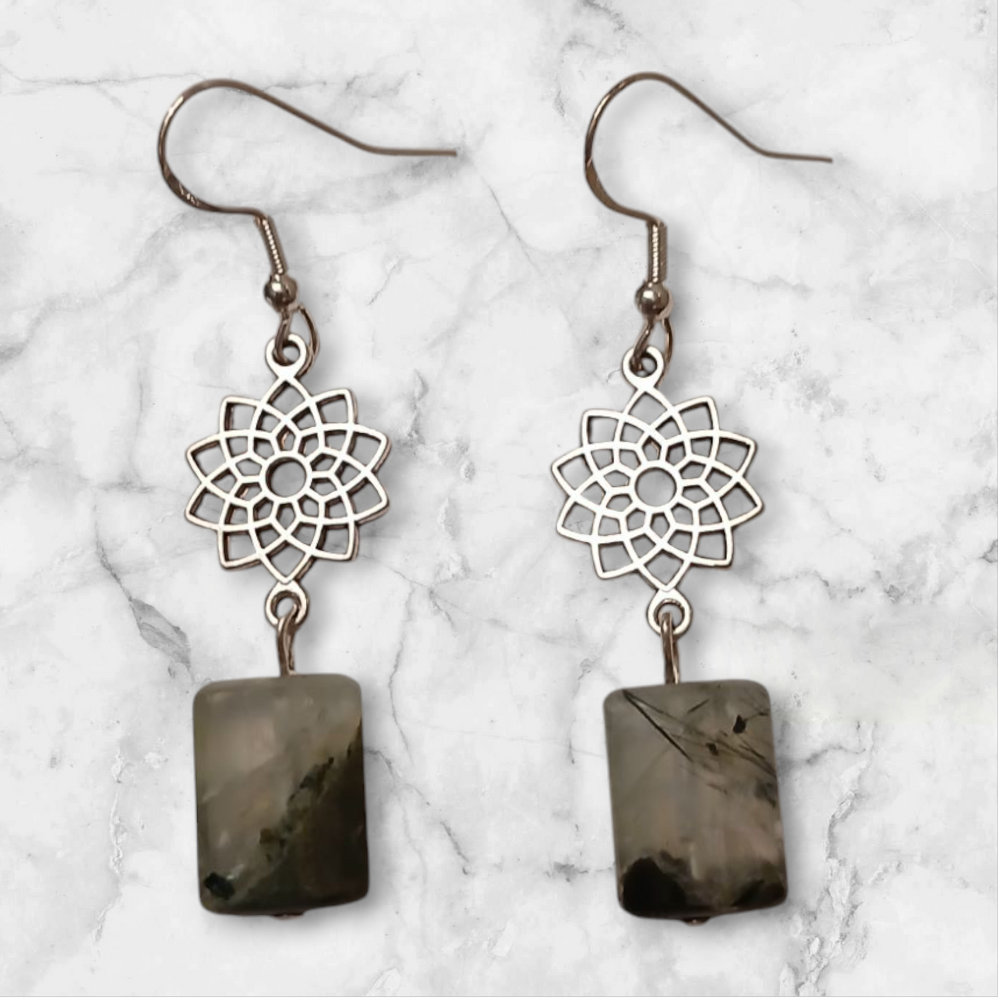 Handmade green rutilated quartz earrings