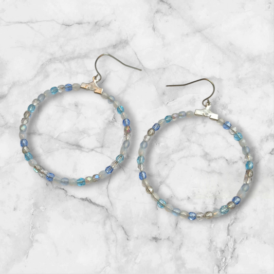 Handmade hoop earrings with fire polished glass beads